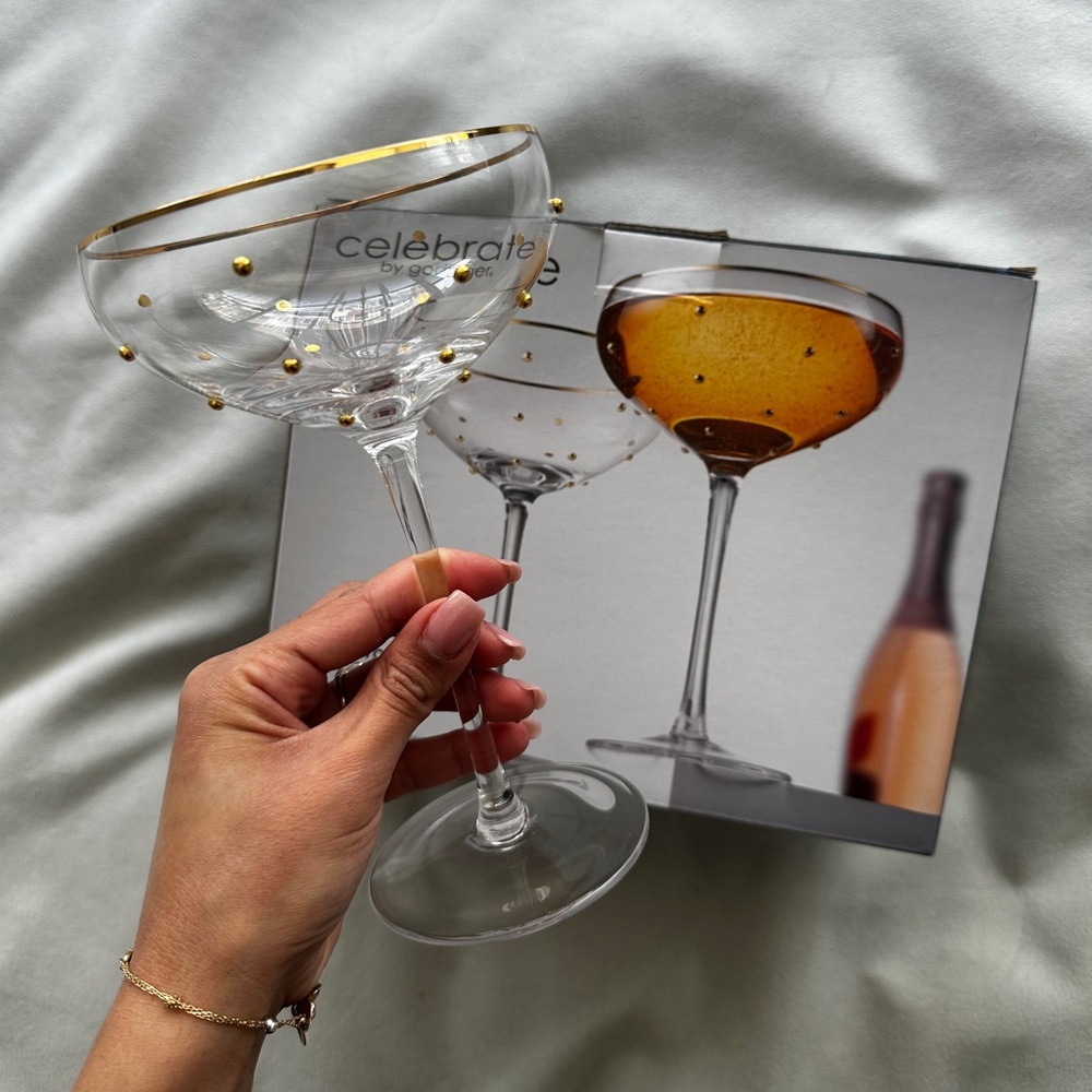 Gold Polka Dot Champagne Glasses set of 2